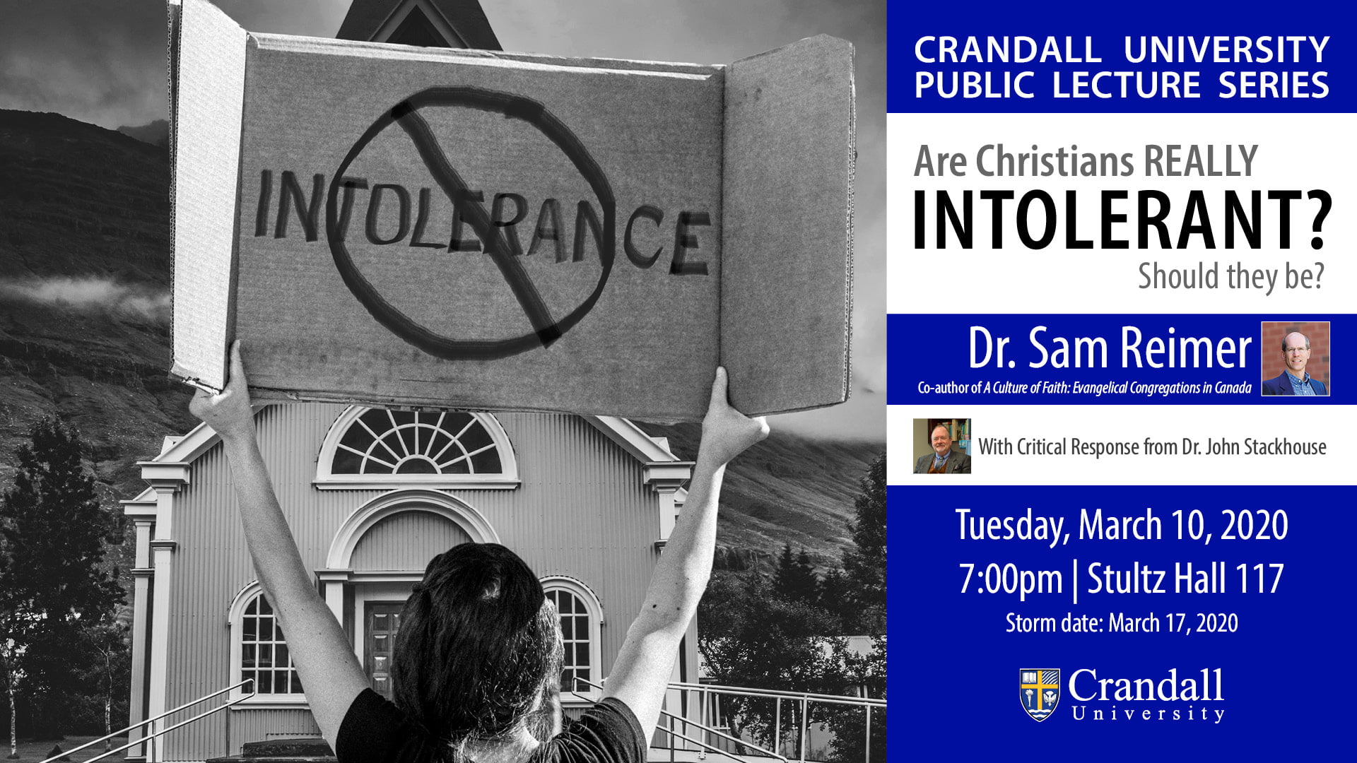 Public Lecture @ Crandall University: “Are Christians Really Intolerant?”