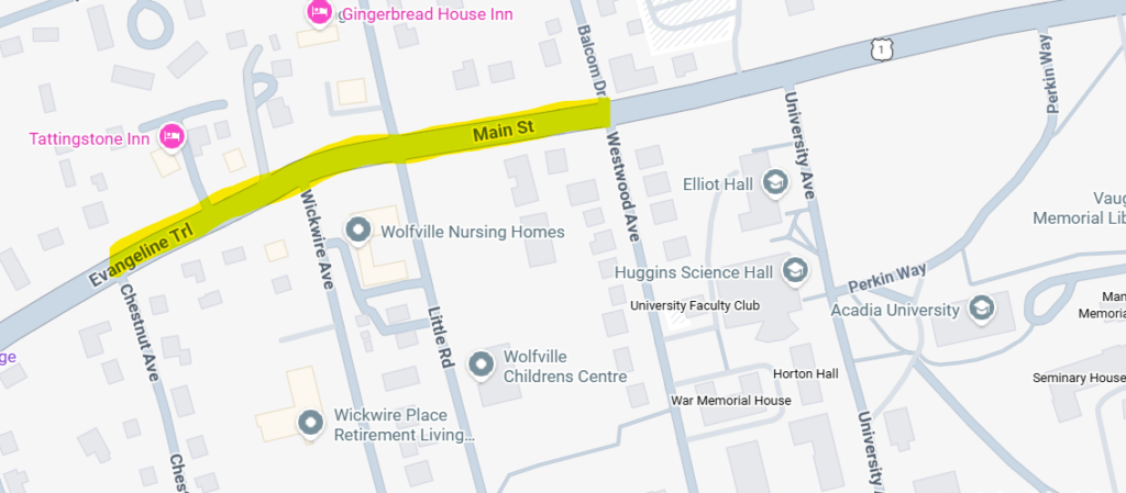 Map of affected area in Wolfville